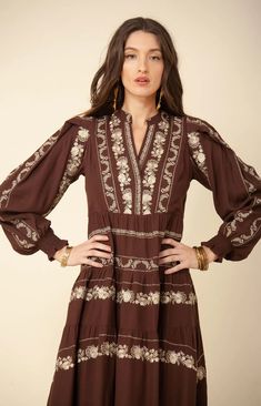 Luna Embroidered Maxi Dress Embroidered Maxi Dress, Skirt Long, Rib Cage, Above The Knee, Long Skirt, The Knee, Black And Brown, Knee Length, Maxi Dress