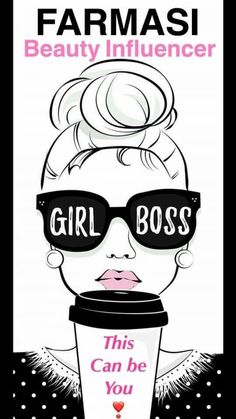 a woman wearing sunglasses and holding a cup with the words, girl boss on it