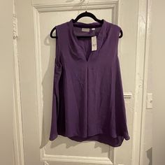 Ny & Company Purple Sleeveless V-Neck Blouse In Deep Purple. 100% Polyester. No Stretch Casual Sleeveless V-neck Top For Work, Casual Sleeveless Purple Blouse, Casual Purple Sleeveless Blouse, V Neck Blouse, Deep Purple, Color Purple, Sleeveless Top, Blouses, Womens Tops