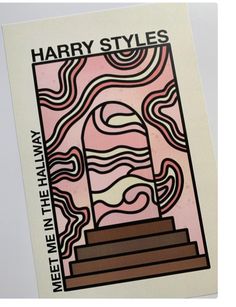 a card with an image of a building in the background and words harry styles next to it