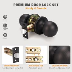 an assortment of door knobs and handles with the words, premium door lock set study & durable