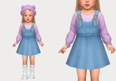 denim overall dress | casteru on Patreon Sims 4 Cc Kids Clothing, Sims 4 Children, Sims 4 Mm Cc