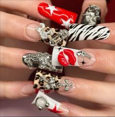 Badazled Nails, Maximalist Nails, Bedazzled Nails, Nail Designs Bling, Vegas Nails, Mail Ideas