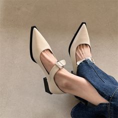 Square Heel Shoes For Women Pumps Elegant Heeled Shoes Ladies Luxury Pointed Toe High Heels Shoes Casual Summer Leather Shoes Please choose US Size 4, if your foot length is 22cm. Please choose US Size 4.5 , if your foot length is 22.5cm. Please choose US Size 5.5 , if your foot length is 23cm. Please choose US Size 6 , if your foot length is 23.5cm. Please choose US Size 7 , if your foot length is 24cm. Please choose US Size 8 , if your foot length is 24.5cm. Please choose US Size 8.5, if your foot length is 25cm. Please choose US Size 9.5, if your foot length is 25.5cm. Please choose US Size 10, if your foot length is 26cm. Buckle Shoes Vintage, Shoes Basic, Comfortable High Heels, Zapatos Mary Jane, Color Shoes, Women Heels, Beige Shoes, Buckle Shoes, Womens Shoes High Heels