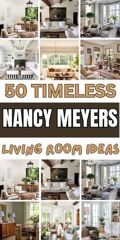 many different living room and dining rooms are featured in this collage with the words, 50