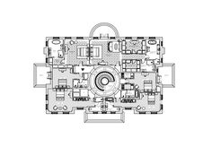 an architectural drawing of a living room, dining area and kitchen in the center of the floor plan