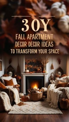 a living room filled with furniture and fall decorations