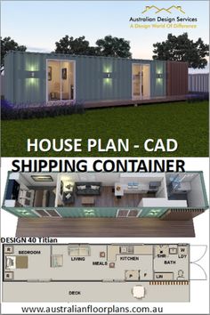 the house plan - cadd shipping container is shown in two different sizes and colors