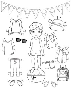 paper doll with clothes and accessories for children to color