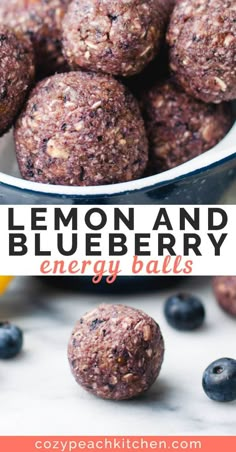 lemon and blueberry energy bites in a bowl