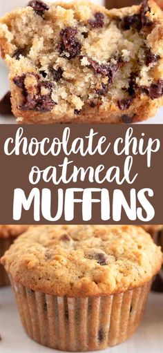 chocolate chip oatmeal muffins with text overlay