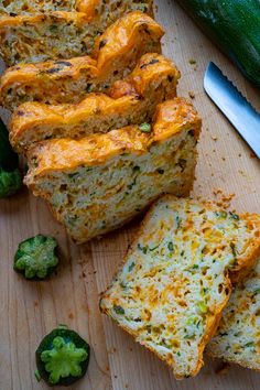 sliced bread and broccoli on a cutting board