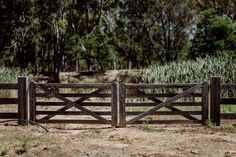 a horse is standing in the dirt behind a fence