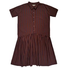 Oversized button-down dress with collar and drop waist full skirt in gingham cotton fabric. CONTENT & CARE:100% Cotton Dry clean -or- hand wash cold & lay flat to dry MEASUREMENTS (laying flat):XS/S - Chest: 25”, Length (Shoulder to hem): 43”, Bottom Width: 48”M/L - Chest: 26”, Length (Shoulder to hem): 44”, Bottom Width: 49" Plus Size Grandmacore, Collared Dress Outfit, Collard Dress, Dress With Collar, Golden Dress, Navy Gingham, Collared Dress, Rust Dress, How To Make Clothes