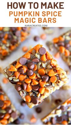 pumpkin spice, chocolate chips, pecans and coconut bars