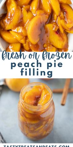 peach blossom pecan pie filling in a glass jar