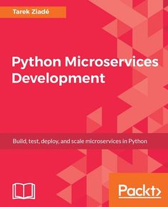 a book cover with the words python microserries development and an image of a red background