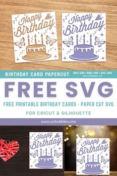 birthday cards with free svg for cricut and silhouette