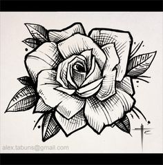 a black and white drawing of a rose