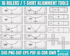 rulers and t - shirt alignment tools with the text, 16 rulers / t - shirt alignment