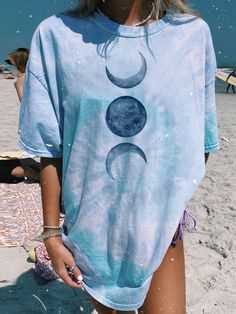 Oversized Tee Shirt, Oversize Women, Graphic Tees Vintage, Loose Pullover, Graphic Tee Shirt, Moon Print, Tie Dye Shirt, Dye Shirt, Tie Dye T Shirts