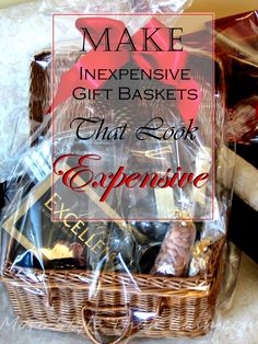 a basket filled with chocolates and cookies on top of a table