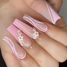 Acrylic Nails With White Design, Pink White Nails Design, Short Pink Winter Nails, Coral Wedding Nails, Pink And White Chrome Nails, Long Pink Nail Designs, Flamingo Pink Nails, Trending White Nails, Virgen Nails