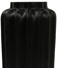 a black vase is shown on a white background