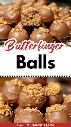 chocolate covered peanut butter balls on a plate with the words butterfingerer balls above them