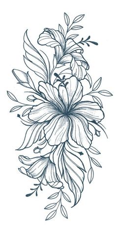 a drawing of a flower with leaves on it