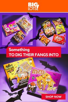 an advertisement for halloween candy with the words,'something to dig their fangs into '