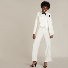 Diamond White Shawl Collar Long Tuxedo Jacket - Women’s Tuxedo Suits | girls prom tuxedo | gal tux | Wedding Party, Bridesmaids Peak Lapel Tuxedo, Shawl Collar Tuxedo, White Shawl, Tuxedo Women, Classic Tuxedo, Black Shawl, Black Tux, Black Tie Affair, Black Tuxedo