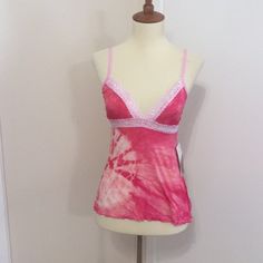 This Is A Brand New Love Tanjane Sleep Top. Adjustable Strap Length. Pink And Orange Tie Dye Pattern. Made Of A Soft And Stretchy Material. Measures 14.5 (S), 15 (M) And 16 (L) Inches Across The Bust And Is About 19.5 Inches In Length. I Do Have Multiple Sizes Available So Just Choose Your Size At Checkout. Made In Southern California And Hand Dyed. Price Is Firm. Thanks For Looking. S: 3526 M: 3527 L: 3528 Cute Pjs 2000s, Flirty Pink V-neck Sleepwear, Pink Stretch V-neck Camisole, Flirty Pink Camisole For Spring, Pink Stretch Camisole For Loungewear, Pink Stretch Sleeveless Sleepwear, Pink Sleeveless Stretch Sleepwear, Pink Tops With Built-in Bra For Loungewear, Pink Triangle Top With Built-in Bra