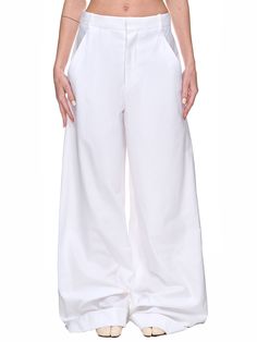 Dorothee Wide Trousers (2301-W-TR05-FA247-001-WHITE) White Clothing, Engraved Metal, Elderly People, White Trousers, Wide Trousers, Metal Detail, Ann Demeulemeester, White Outfits, Wide Leg