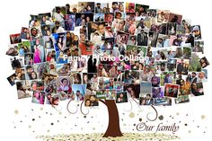 a family tree with many pictures on it and the words our family written in brown