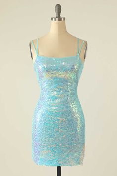 Light Blue Sequin Lace-Up Mini Homecoming Dress Purple Short Sparkly Dress, Gold Homecoming Dress, Tight Homecoming Dress, Hoco Ideas, Mini Homecoming Dress, Bodycon Dress Homecoming, Singer Dr, Cocktail Dress Blue, Sparkly Shorts