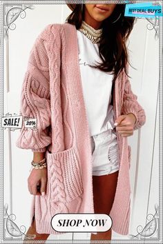 Big City Mood Cable Knit Cardigan Gilet Long, Cardigan Casual, Winter Vest, Estilo Chic, Pocket Cardigan, Cardigan Outfits, Cardigan Sweater Jacket, Pink Cardigan, Cardigan Long