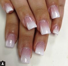 Ombre French Manicure Glitter, Pink And Silver Ombre Nails, Classy Ombre Nails Square, French Tip Nails With Design Squoval, Fancy French Manicure Classy, Nail Tips Ideas, French Manicure With Glitter, Ombre Chrome Nails Designs, Solar Nails