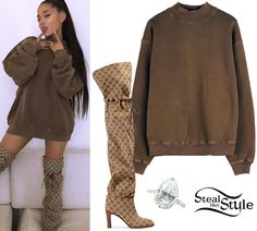 Ariana Grande Clothes, Outfits Hoodie, Full Outfits, Brown Sweatshirt