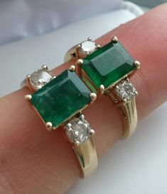 Gorgeous ring made from14k Yellow Gold, Columbian Emerald and 2 round Diamonds on the side.. Colombian Emerald is beautiful Deep green color , approximately 8mm x 6mm Emerald cut, 2 side diamonds is approximately 0.10ct each, I, GH. Size is 5.5, sizable. Weight is 2.4 Grams Look so elegant and classy on your finger I have 2nd similar ring /Look pics/, but bigger Size 8, weight is 3.5 Grams, 8.15mm x 6.05mm. Diamonds is 4mm, approximately 0.20ct each, SI-I, GH price $1450 PRICE ON LISTING FOR SMA High-quality Emerald Wedding Jewelry, Timeless Hallmarked Emerald Ring For Wedding, Aaa Quality Baguette Cut Wedding Jewelry, Classic Hallmarked Emerald Ring For Wedding, Classic Emerald Cut Jewelry For Marriage, Emerald Cut Fine Jewelry, Ballerina Wedding, Columbian Emeralds, Emerald Wedding