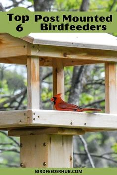 a bird feeder with the words top post mounted 6 birdfeeders on it