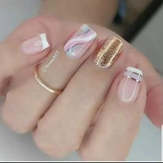 Manicure Pies, Home Nails, Gold Nail, Nails Salon, Ombre Nail Designs, Wedding Nails Design, Bride Nails, Chic Nails, Short Acrylic Nails