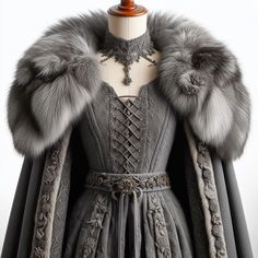 Fur Coat Fantasy Art, Christmas Fantasy Outfit, Noblewoman Dress, Winter Fantasy Outfit, Dorne Dress, Winter Fantasy Dress, Fantasy Winter Outfits, Winter Fantasy Clothing, Fantasy Winter Clothes