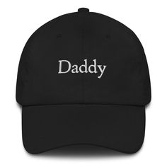 "Dad hats aren't just for dads. This one's got a low profile with an adjustable strap and curved visor. * 100% chino cotton twill * Unstructured, 6-panel, low-profile * 3 ⅛\" crown * Adjustable strap with antique buckle * Head circumference: 20 ½\" - 21 ⅝\"" Black Dad Hat, Dad Hat With Letter Print, One Size Fits Most, Customizable Black Dad Hat, Black Brimmed Dad Hat, One Size, Personalized Dad Hat, One Size Fits Most, Trucker Cap, Dad Hats, Cotton Twill, Adjustable Straps