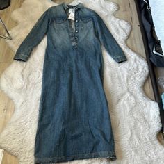 Denim Maxi Dress From Zara, Super Cute. Cinch It With A Leather Belt For That Sophisticated Look Zara Long Sleeve Dark Wash Denim Dress, Zara Dark Wash Denim Dress For Fall, Zara Dresses With Pockets In Medium Wash, Zara Dresses In Medium Wash With Pockets, Zara Long Sleeve Medium Wash Denim Dress, Zara Denim Midi Dress In Medium Wash, Zara Denim Blue Midi Length Denim Dress, Zara Midi-length Denim Dress, Zara Denim Blue Midi Length Dress