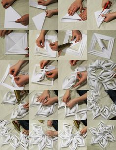 the process of making an origami flower out of folded paper is shown here