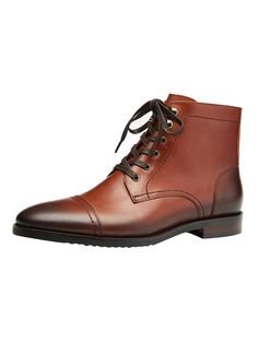 The men's ankle boots feature retro glam style with classic lace-up closure type and soft glazed leather upper. Smooth upper reveal the beauty of leather grain and texture. With traditional shades, these casual leather boots are versatile options for a variety of looks, formal or casual, from dressing up basic jeans to business suits tuxedo, adding the finishing touch to your outfit. With breathable leather lining, soft cushioned footbed and lightweight rubber outsole, Santimon boots make effort Brown Goodyear Welted Lace-up Boots For Fall, Business Lace-up Boots With Cap Toe For Winter, Fall Lace-up Boots With Rubber Sole For Derby, Brown Business Martin Boots With Plain Toe, Brown Lace-up Boots With Leather Sole For Business, Classic Brown Martin Boots For Business, Fall Leather Martin Boots With Plain Toe, Leather Martin Boots With Plain Toe For Fall, Brown Goodyear Welted Lace-up Boots For Winter