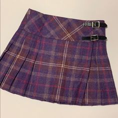 Nwot. Pure New Wool. Made In Scotland. Purple Plaid Skirt, Purple Mini Skirt, Wool Plaid Skirt, Purple Plaid, Plaid Skirt, Plaid Skirts, Wool Plaid, Kids Bottoms, Pink Purple