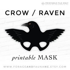 This listing is for a  >>  CROW / RAVEN  <<  Printable Mask. You will receive high resolution PDF files that you can print at home to create your own paper mask. PLEASE NOTE: This is a digital only item, nothing will be shipped.  What You Get: >> Large Size Mask (adults + larger children) >> Small Size Mask (smaller kids) >> Instructions Page PDF files are set up to be printed at 100% scaling on 8.5"x11" paper, but can also be printed on A4 size. You will need Adobe Acrobat Reader (or comparable Steampunk Raven Mask, Bird Spirit Mask, Robin Face Mask, Bird Mask Black, Dove Mask For Kids, Crow Mask Costume, The Crow Masks, Paper Bird Beak Mask, The Owl House King Mask