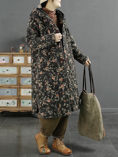 Material: 95% Linen, 5% Cotton Pattern: Floral Collar: Hooded Sleeve Length: Full Sleeve Sleeve Style: Raglan Sleeve Style: Casual Season: Autumn, Winter Long Sleeve Outerwear With Drawstring Hood, Oversized Long Sleeve Parka For Fall, Oversized Parka For Fall, Fall Long Sleeve Parka For Cold Weather, Oversized Fall Parka, Fall Cold Weather Long Sleeve Parka, Cold Weather Long Sleeve Fall Parka, Oversized Long Sleeve Parka For Winter, Long Sleeve Parka For Cold Weather In Fall